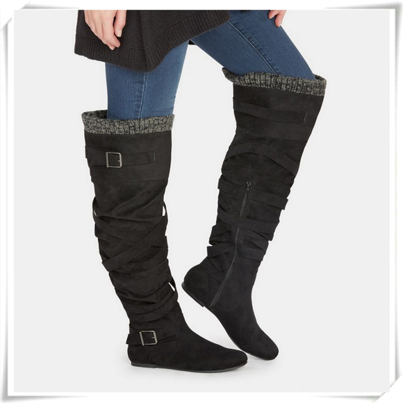 Shoes - Flat over the knee strappy flat boots